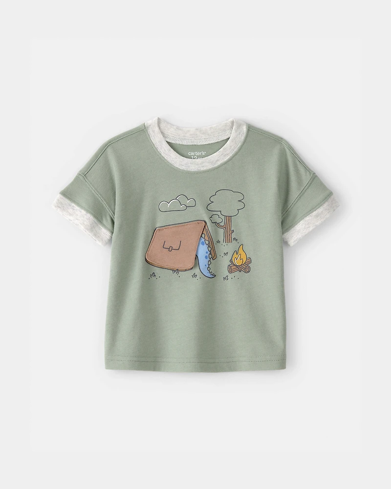 Baby Boy Camping Dinosaur Graphic Tee - Green