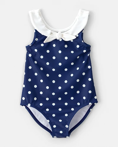 Toddler Girl Polka Dot 1-Piece Swimsuit - Navy