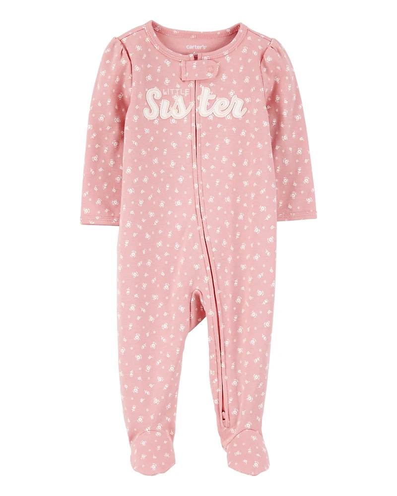 Baby Girl Little Sister 2-Way Zip Cotton Sleeper pyjamas