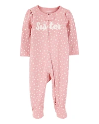 Baby Girl Little Sister 2-Way Zip Cotton Sleeper pyjamas