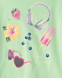 Girls 'Beach Season' Summer Graphic Tee - Green