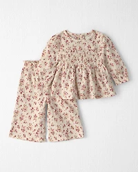 Baby Girl 2-Piece Organic Cotton Smocked Top & Pant Set