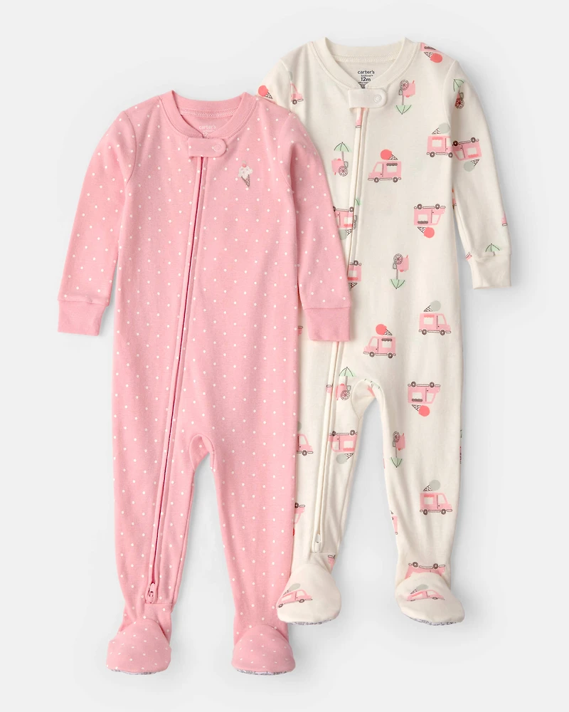 Toddler Girl 2-Pack Ice Cream Truck 100% Cotton Snug Fit 1-Piece pyjama - Pink/Ivory