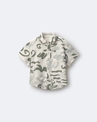 Toddler Boy Button-Down Short Sleeve Shirt Sailboat Print - Cream