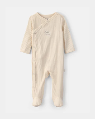 Baby Hello Baby' Cotton Sleeper - Cream