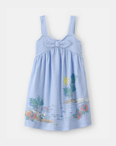 Toddler Girl Scenic Beach Sleeveless Dress - Blue