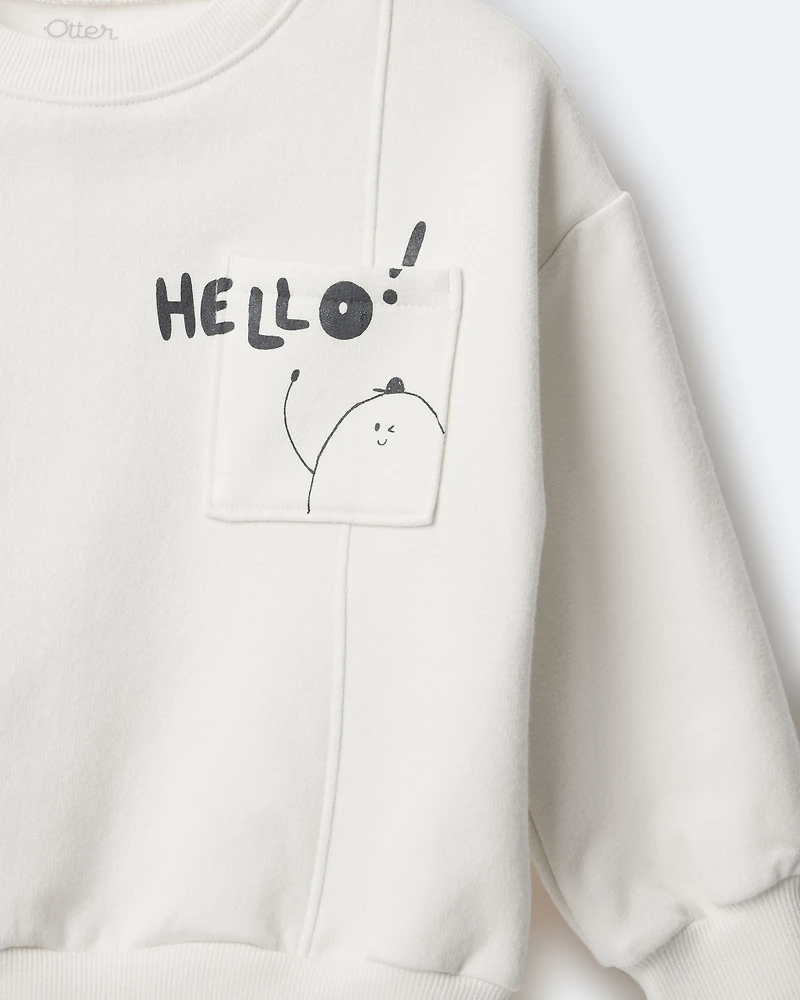 Toddler Hello!' Pullover Sweatshirt - Cream
