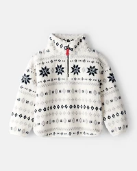 Toddler Girl Fairisle Sherpa Quarter-Zip Pullover - White