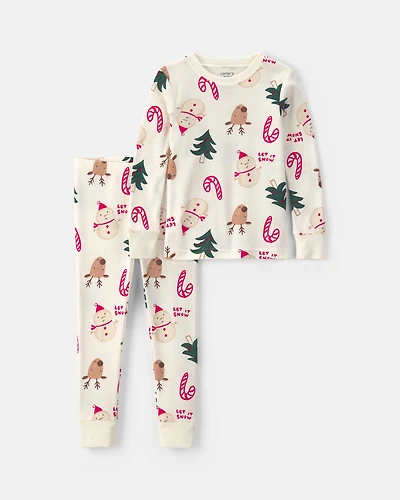 Toddler 2-Piece Christmas Holiday Icon 100% Cotton Snug Fit Pyjama Set - Cream