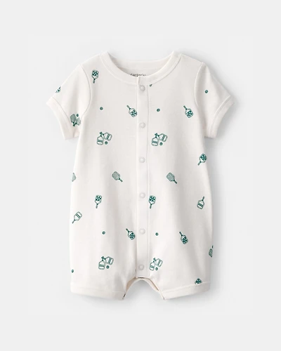Baby Pickleball Short-Sleeve Romper - White