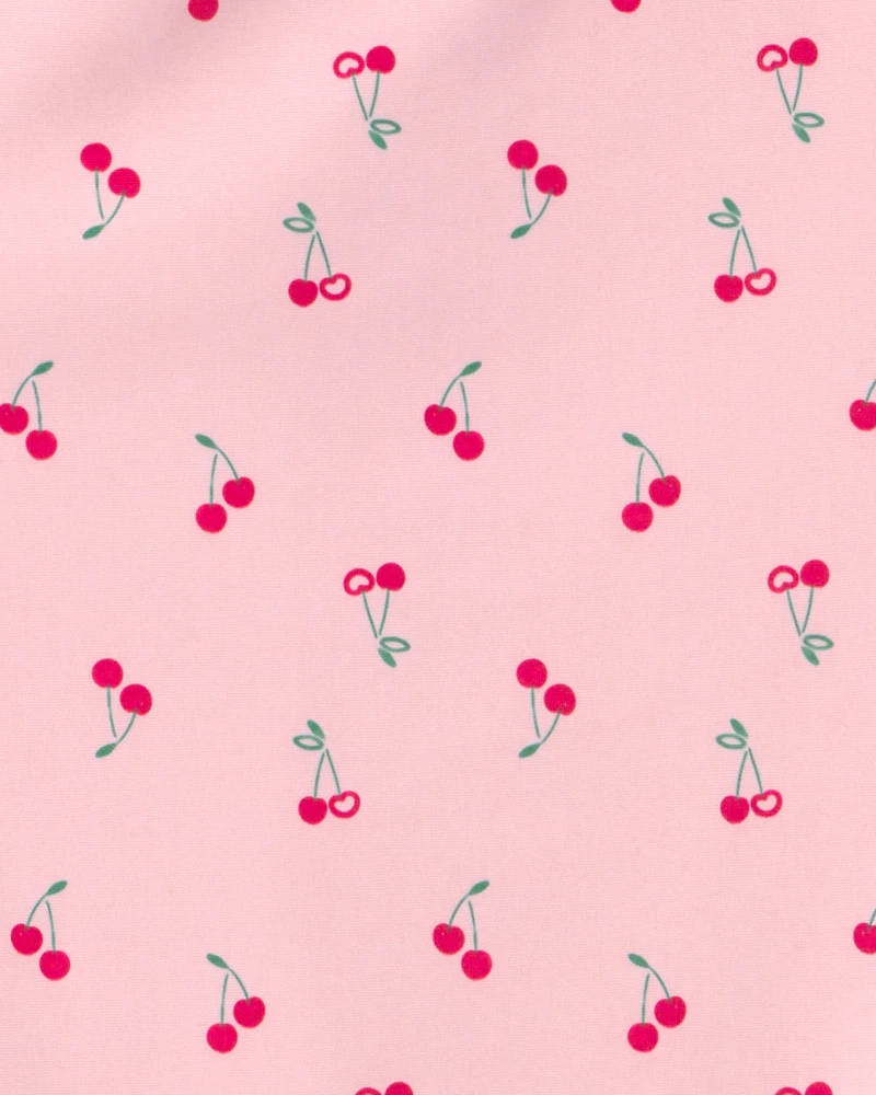 Toddler Girl Cherry Long-Sleeve 1-Piece Rashguard Swimsuit - Pink