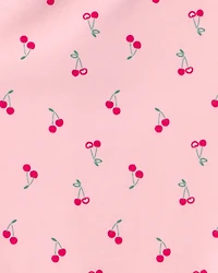 Toddler Girl Cherry Long-Sleeve 1-Piece Rashguard Swimsuit - Pink