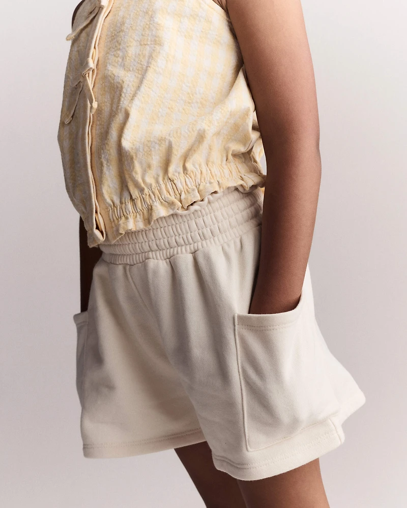 Toddler Girl Fleece Swing Short with Pockets - Cream