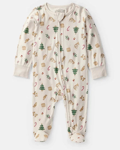 Baby Christmas Print PurelySoft Long-Sleeve Sleeper - White