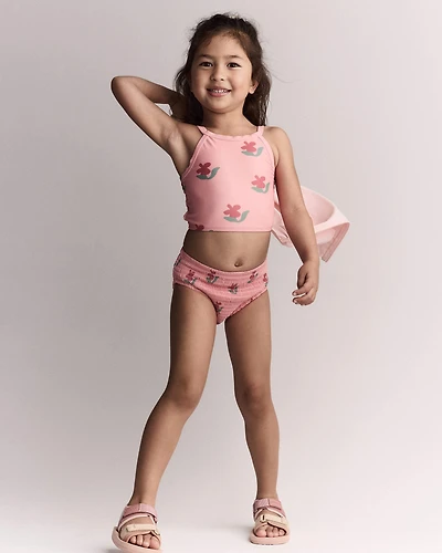 Toddler Girl Smocked Tankini Floral Print - Pink