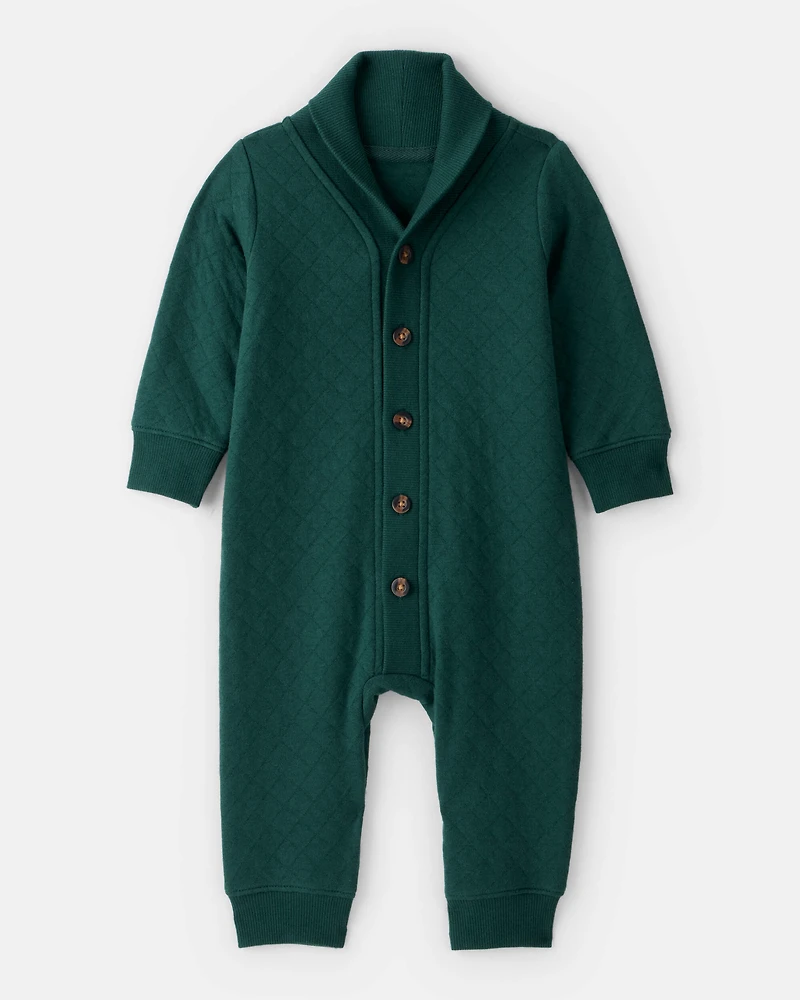Baby Boy Quilted Long-Sleeve Jumpsuit - Green