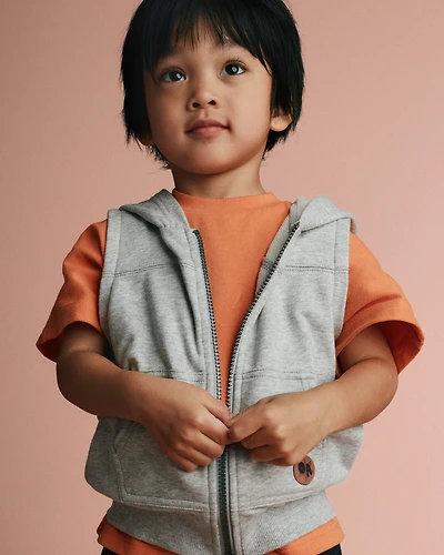 Toddler Boy French Terry Hooded Vest Pocket - Heather Grey