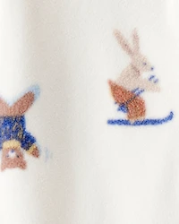 Baby Boy Animal Ski Print Loose Fit Long-Sleeve Sleeper - Cream