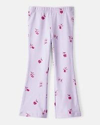Toddler Girl Floral Cotton Flare Pull-On Stretch Leggings - Purple