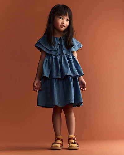 Toddler Girl Ruffle Tiered Dress Chambray - Blue