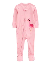 Baby Girl Flamingo Print Snug Fit Cotton Footie 1-Piece Pyjamas - Pink