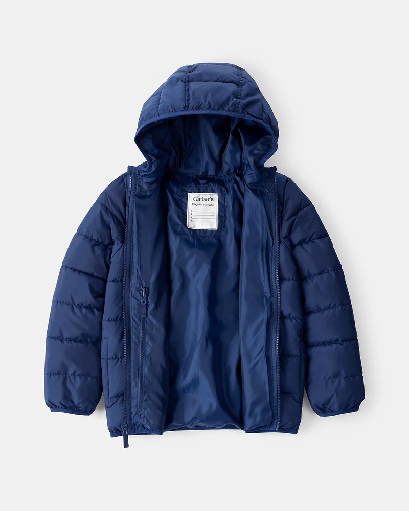 Boys Midweight Packable Puffer- Navy Blue