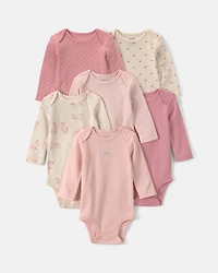 Baby Girl 6-Pack Bunny Long-Sleeve Bodysuits - Pink/Ivory