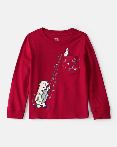Toddler Boy Polar Bear Holiday T-Shirt - Red