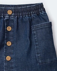 Toddler Girl Denim Skirt with Otter Pockets - Blue