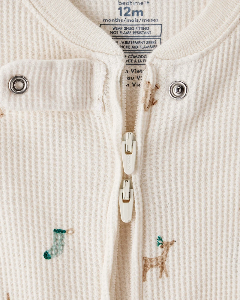 Baby Christmas Print Cotton Long-Sleeve Snug Fit 1-Piece pyjamas - White