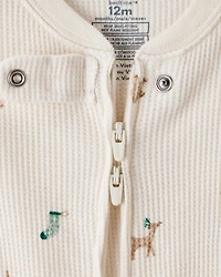 Baby Christmas Print Cotton Long-Sleeve Snug Fit 1-Piece pyjamas - White