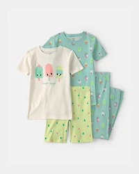 Girls Sweet Squad' Popsicle 100% Cotton 4-Piece Pyjama Set - Blue/Green
