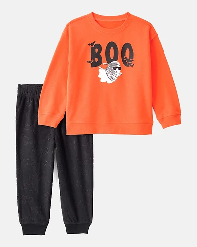 Toddler 2-Piece Halloween Ghost Pullover Sweatshirt & Jogger Set - Orange/Black