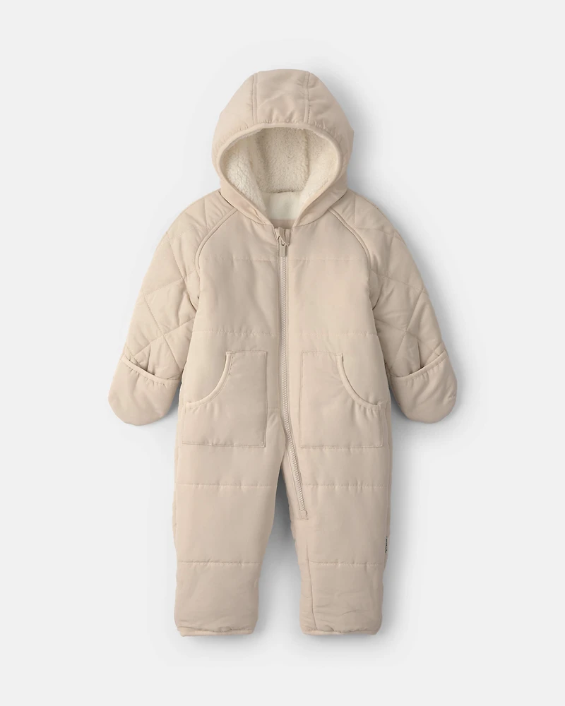 Baby Solid Quilted Pramsuit- Beige