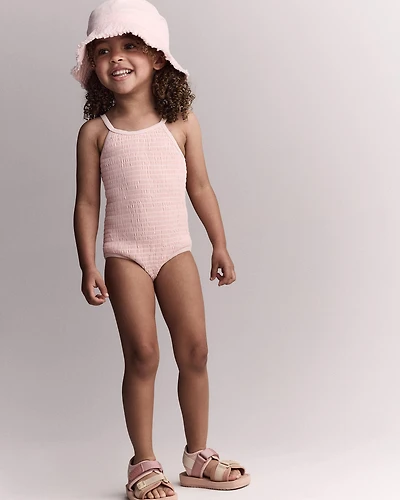 Toddler Girl Smocked One-Piece Swimsuit - Light Pink