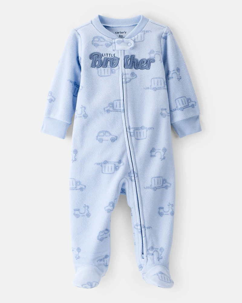 Baby Boy Firetruck Print Loose Fit Long-Sleeve Sleeper - Blue