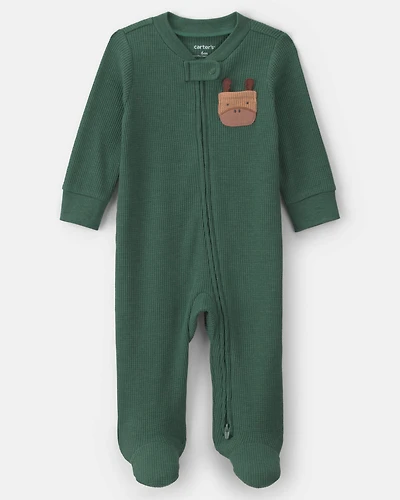 Baby Boy Moose Cotton 2-Way Zip Thermal Sleepers - Green