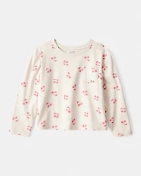 Girls Cherry Print Long-Sleeve Top - Cream