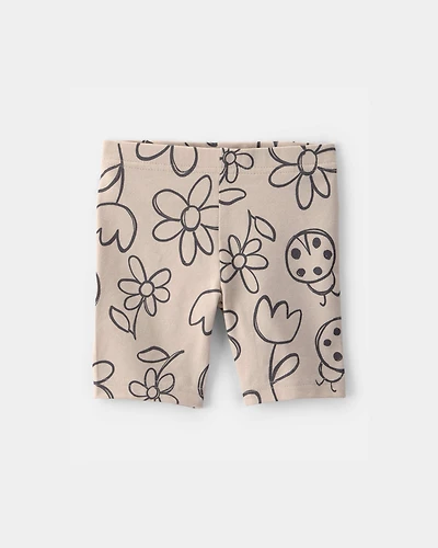 Toddler Girl Floral Ladybug Bike Shorts - Brown