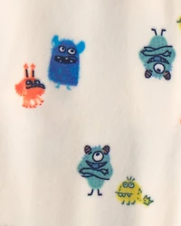 Baby Boy 1-Piece Monster 2-Way Zip DreamPlush Snug Fit Footed Pyjama - Cream