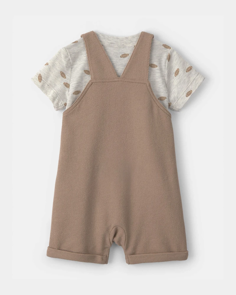 Baby Boy 2-Piece Football Shortall Set - Brown/Grey