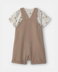 Baby Boy 2-Piece Football Shortall Set - Brown/Grey
