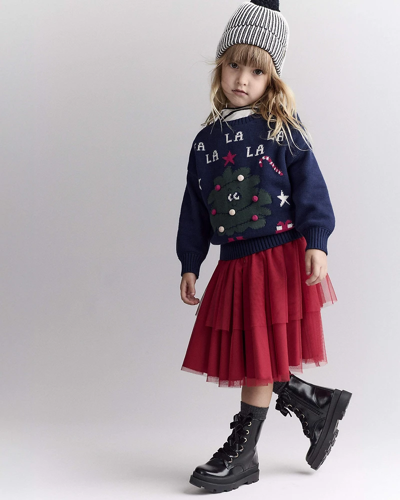 Toddler 'Fa la la' Christmas Tree Pullover Sweater - Navy