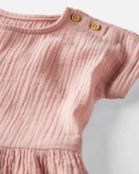 Toddler Organic Cotton Gauze Dress Pink