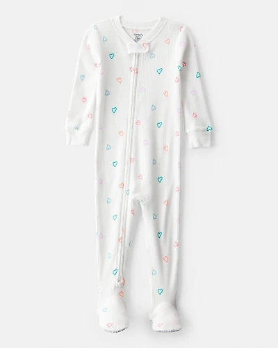 Toddler Girl Heart Cotton Snug Fit Footie 1-Piece Pyjamas - White