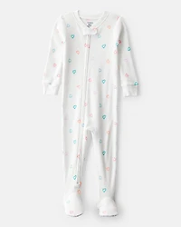 Toddler Girl Heart Cotton Snug Fit Footie 1-Piece Pyjamas - White