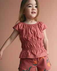 Toddler Girl Elastic Waist Peplum Top - Burgundy