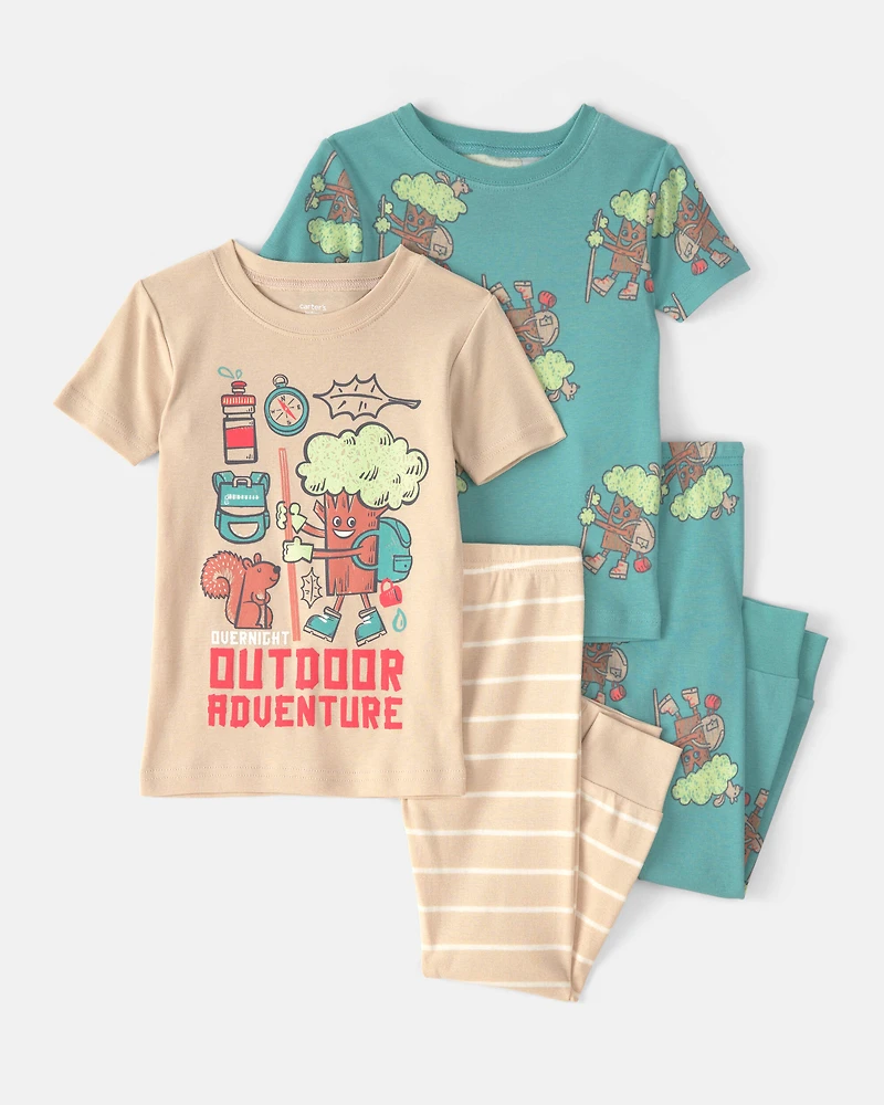 Baby Boy Tree 100% Cotton Snug Fit 4-Piece Pajama Set - Green/Cream