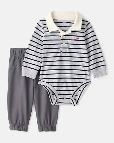 Baby Boy 2-Piece Striped Bodysuit & Pant Set - Grey