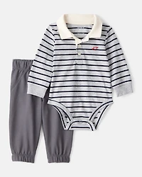 Baby Boy 2-Piece Striped Bodysuit & Pant Set - Grey